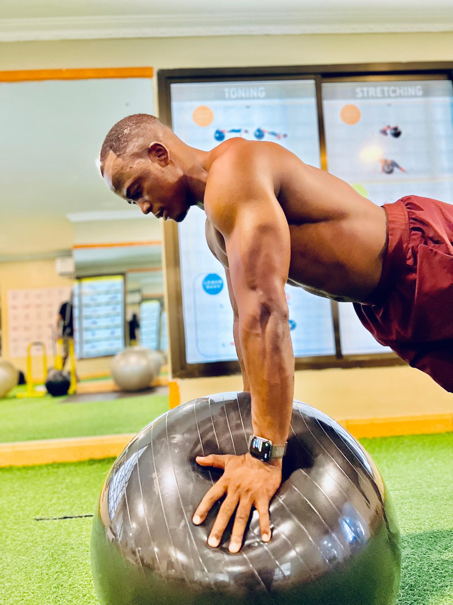Athlete training with stability ball